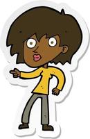 sticker of a cartoon surprised woman pointing vector