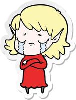 sticker of a cartoon crying elf girl vector