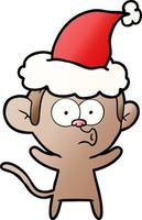 gradient cartoon of a surprised monkey wearing santa hat vector