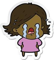 sticker of a cartoon woman crying vector