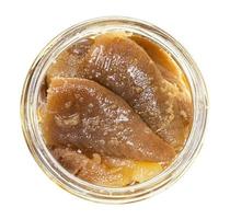 top view of herring roe in yastiki in glass jar photo