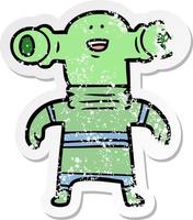 distressed sticker of a friendly cartoon alien vector