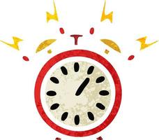 retro illustration style cartoon ringing alarm clock vector