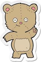 sticker of a cartoon waving teddy bear vector