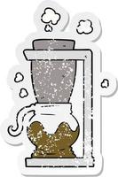 distressed sticker of a cartoon filter coffee machine vector