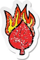 retro distressed sticker of a cartoon leaf on fire symbol vector