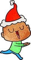 happy textured cartoon of a bald man wearing santa hat vector