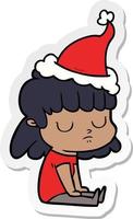 sticker cartoon of a indifferent woman wearing santa hat vector