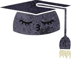 retro illustration style cartoon graduation hat vector