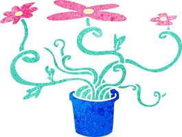 retro cartoon doodle of a flower plant vector