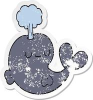 distressed sticker of a cute cartoon whale vector