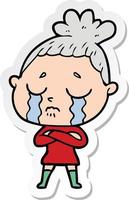 sticker of a cartoon crying woman vector