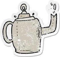 distressed sticker of a cartoon old kettle vector