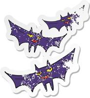 pegatina retro angustiada de un murciélago de halloween de dibujos animados vector