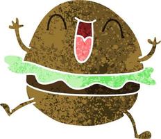 quirky retro illustration style cartoon happy burger vector