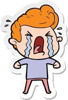 sticker of a cartoon crying man vector