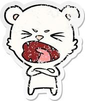 distressed sticker of a angry cartoon polar bear vector