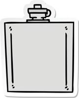 sticker of a quirky hand drawn cartoon hip flask vector