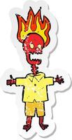 retro distressed sticker of a cartoon flaming skeleton vector