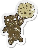 retro distressed sticker of a bear with cookie vector