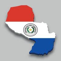 Mapa isométrico 3d de paraguay con bandera nacional. vector