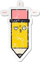 distressed sticker of a cute cartoon pencil vector