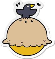 sticker of a cartoon blackbird in a pie vector