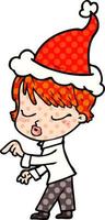 comic book style illustration of a woman with eyes shut wearing santa hat vector