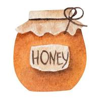 Jar with honey. watercolor illustration vector