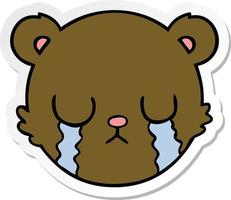 sticker of a cute cartoon teddy bear face crying vector