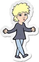 sticker of a cartoon woman shrugging shoulders vector