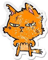 distressed sticker of a tough cartoon cat vector