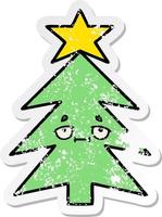 distressed sticker of a cute cartoon christmas tree vector