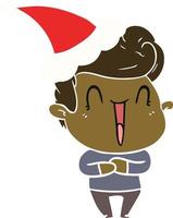 excited man flat color illustration of a wearing santa hat vector