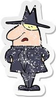 retro distressed sticker of a cartoon man in coat and hat vector