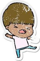 distressed sticker of a cartoon stressed man vector