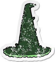 retro distressed sticker of a cartoon spooky witch hat vector