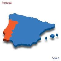 Mapa isométrico 3d relaciones portugal y españa vector