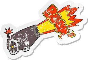 retro distressed sticker of a cartoon cannon shooting vector