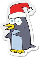 sticker of a cartoon christmas penguin vector