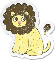 retro distressed sticker of a cartoon cute lion vector