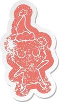 peaceful cartoon distressed sticker of a bear wearing santa hat vector