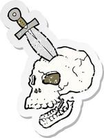retro distressed sticker of a cartoon dagger stuck in skull vector
