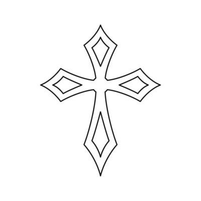 Fancy Cross Outline - Coloring Page With Christian Cross For Kids Vector