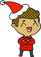 comic book style illustration of a laughing man wearing santa hat vector