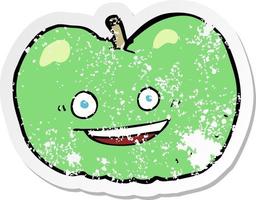 retro distressed sticker of a cartoon apple vector