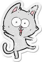 distressed sticker of a funny cartoon cat vector