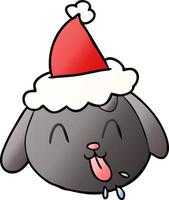 gradient cartoon of a dog face wearing santa hat vector
