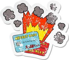 retro distressed sticker of a cartoon credit card debt vector