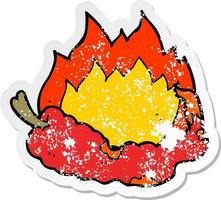 distressed sticker of a cartoon hot chili pepper vector